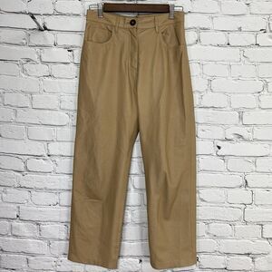 Nanushka Ivy Vegan Leather Trousers‎ Size XS Cashew Straight Leg High Rise Crop